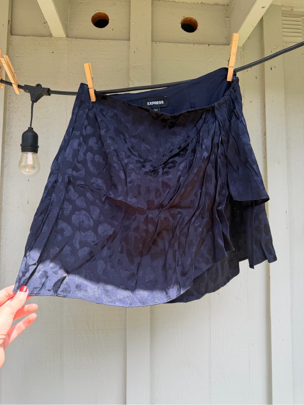 Express Navy Textured Ruffle Mini Skirt